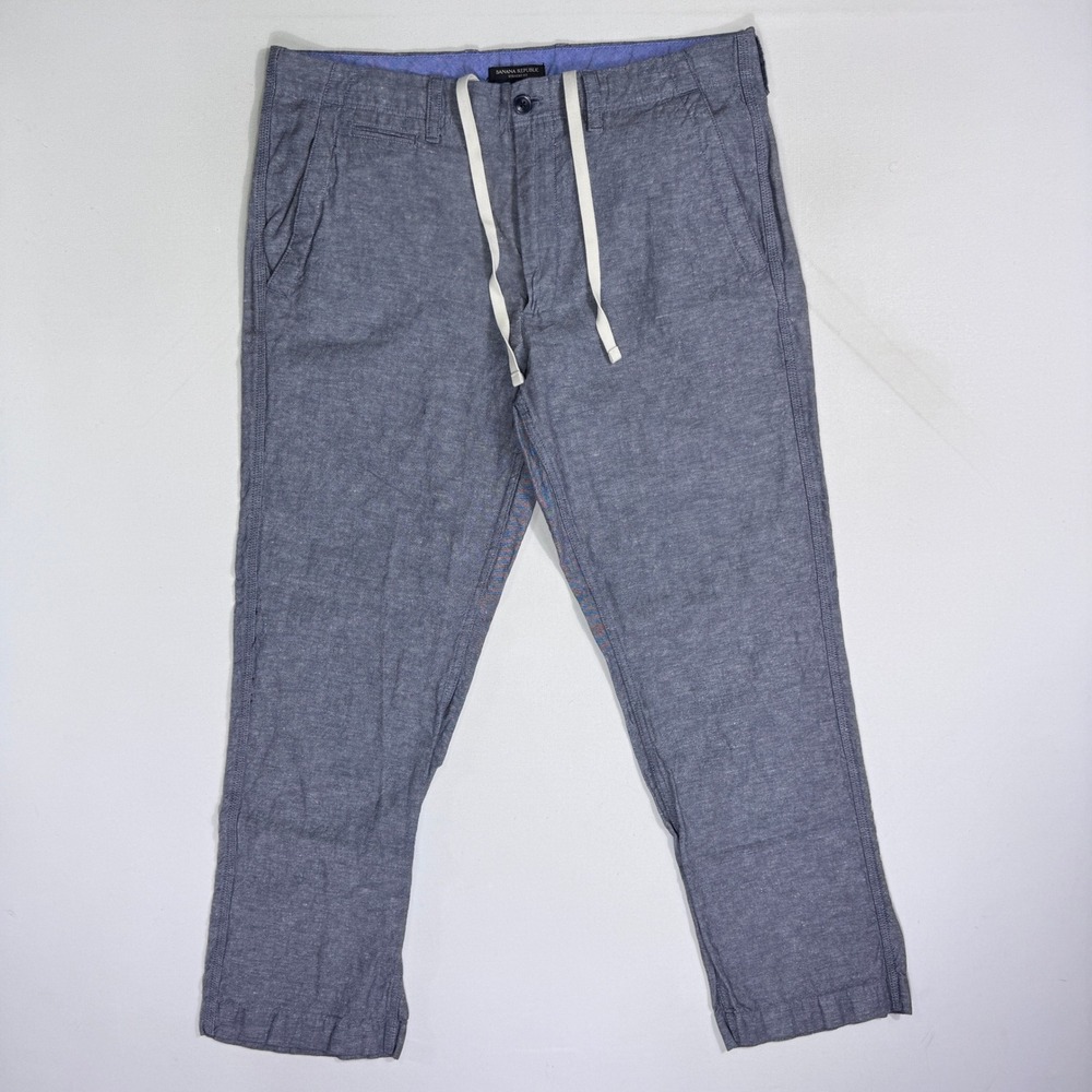 Banana Republic Straight Fit Linen Cotton Chambray Pants Blue Mens 35x32 (36x29)